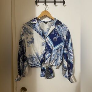 Marciano Blue and White Floral Blouse